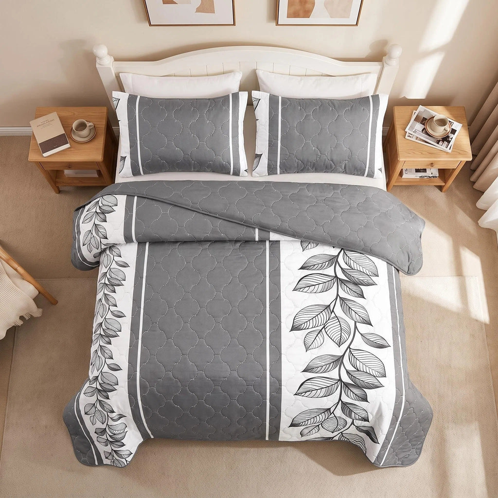 3-Piece gris et blanc bande de lit matelassé pour roi et roi de Californie