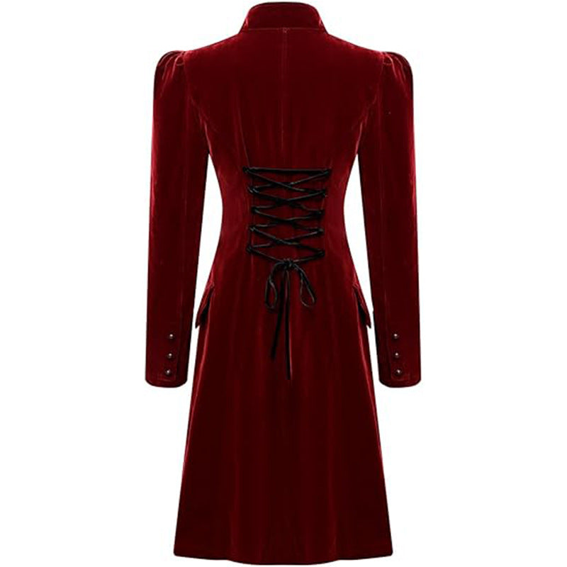Long-sleeved retro-chic printed coat with a long collar