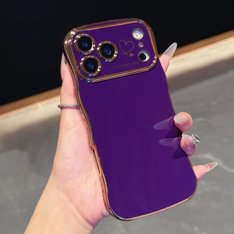 Couverture de protection anti-dérapante pour téléphone à double cœur à ondes électroplaquées