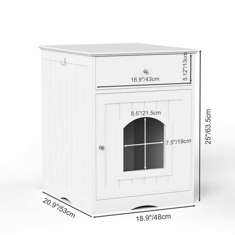Boîte à litière en bois blanc Coffre-fort W et table latérale