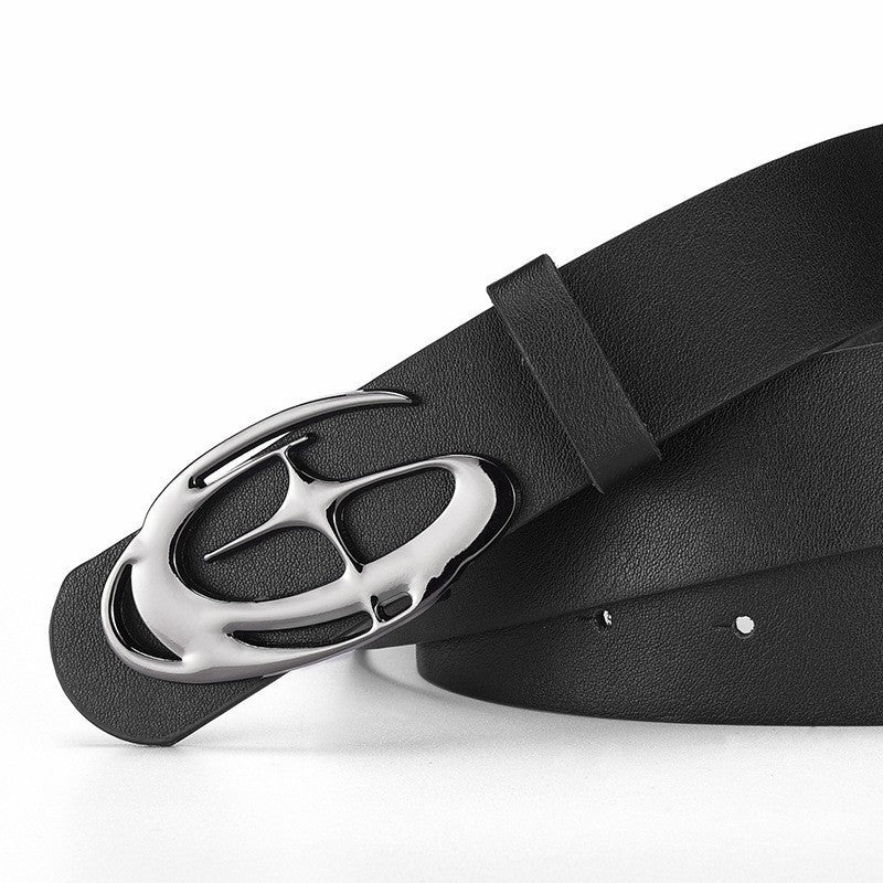 Niche Designer inspiré Hollowedout Irrégulier en forme de boucle femmes mince ceinture en cuir