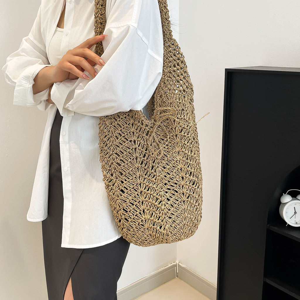 Sac croisé de style français à la paille Bucket Bohemian