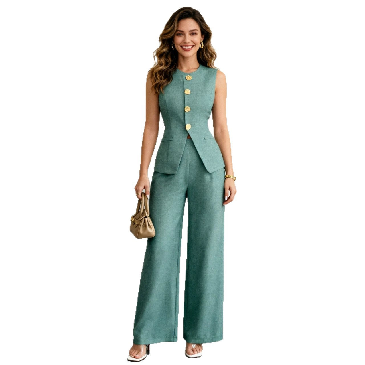 Élégant Veste de couleur unie et pantalons à deux pièces