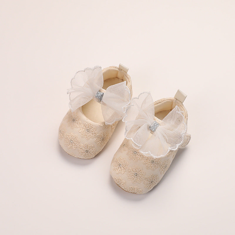 Broderie en dentelle Princesse Bow Soft Bottom Chaussures pour tout-petits