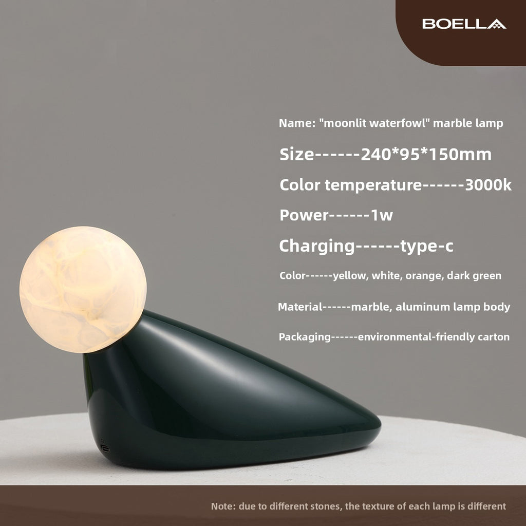 The Waterbird Moon - Lampe en Albâtre et Aluminium de luxe