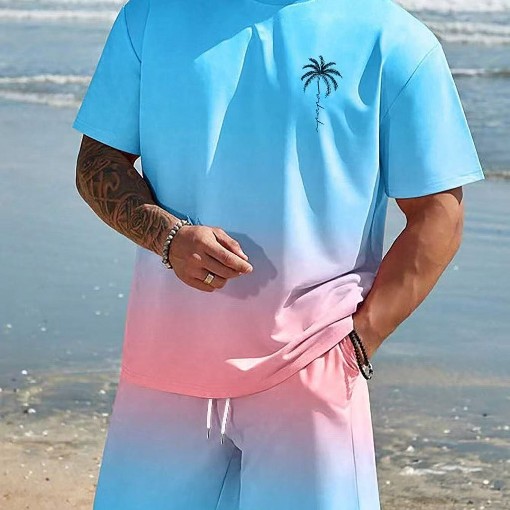 Summer Hot-Selling Gradient Coconut Tree Beach Chic Imprimer Vêtements pour hommes