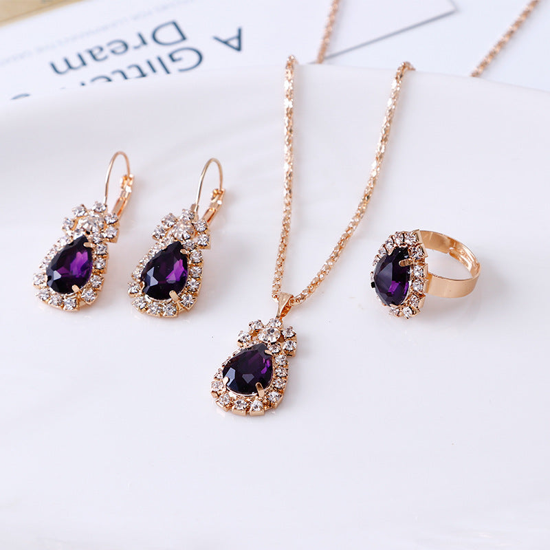 Boucles d'oreilles collier en strass à goutte d'eau