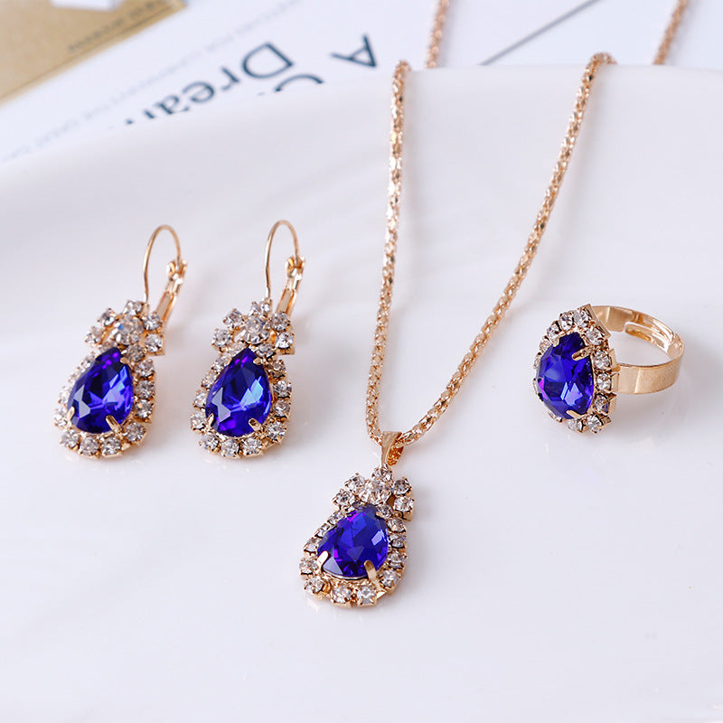 Boucles d'oreilles collier en strass à goutte d'eau