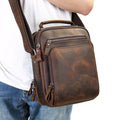 Véritable sac de corps croisé en cuir Hommes Cheval fou Sac d'épaule en cuir multifonctionnel