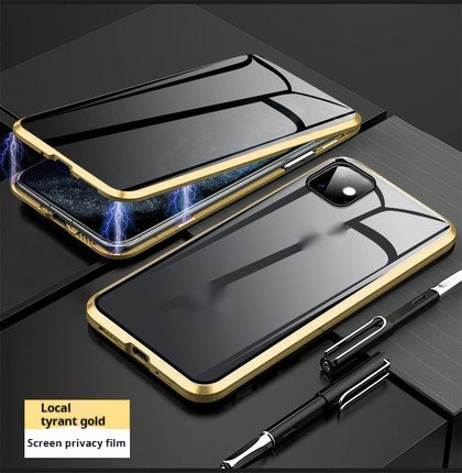 Boîtier de téléphone en verre double face magnétique anti-peep King métal