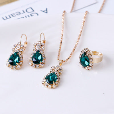 Boucles d'oreilles collier en strass à goutte d'eau