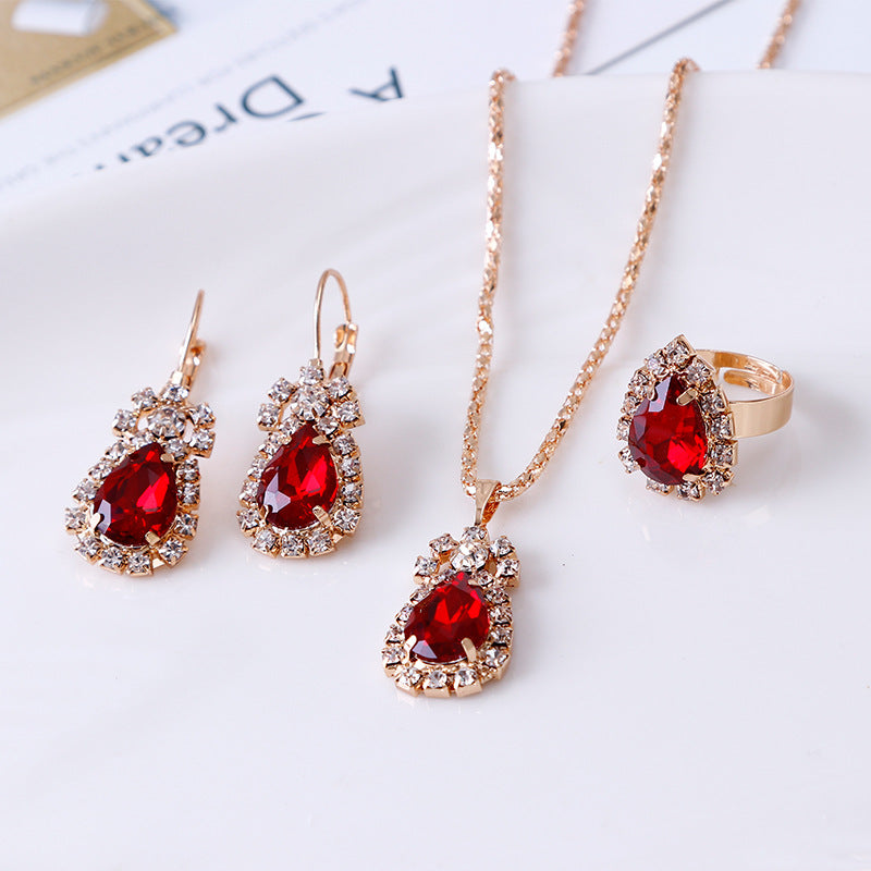 Boucles d'oreilles collier en strass à goutte d'eau