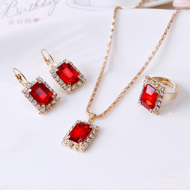 Collier en cristal boucle d'oreille anneau trois pièces