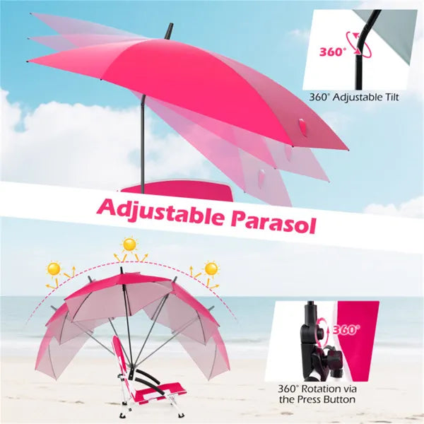 2 Pack Chaise parapluie rose pour adultes avec parasol réglable