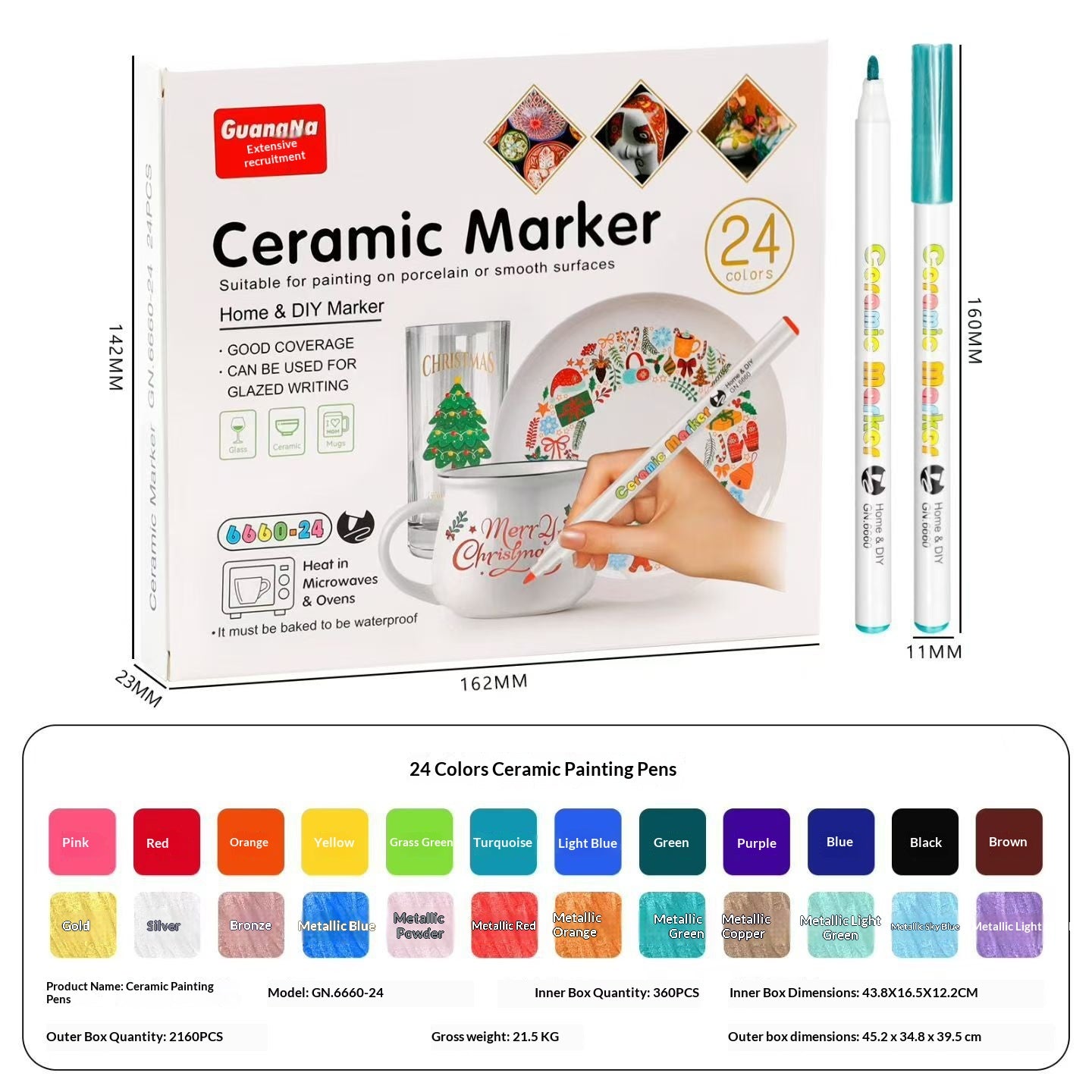 Céramique et peint surface marqueur acrylique résistant à l'eau 24 couleurs