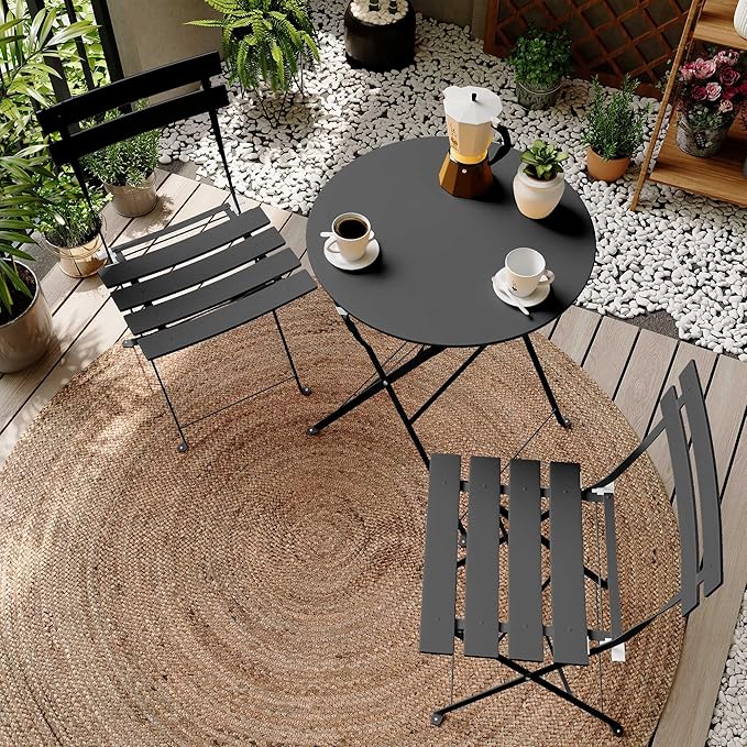 Intérieur Extérieur 3-Piece pliable Bistro Set pliant de meubles de patio extérieur 2 chaises A