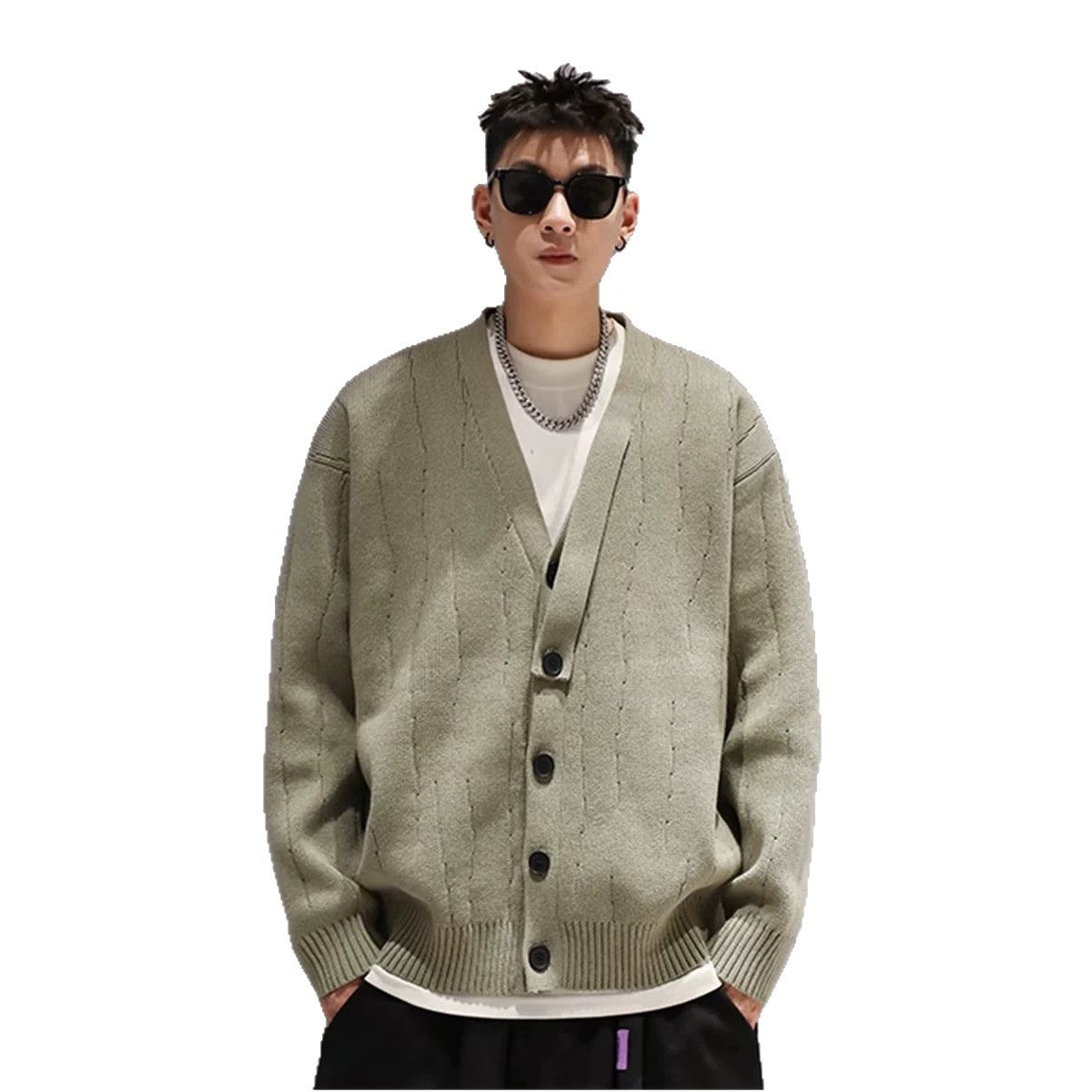 Automne Hiver Rétro Cardigan Hommes Veste tricotée Chandail