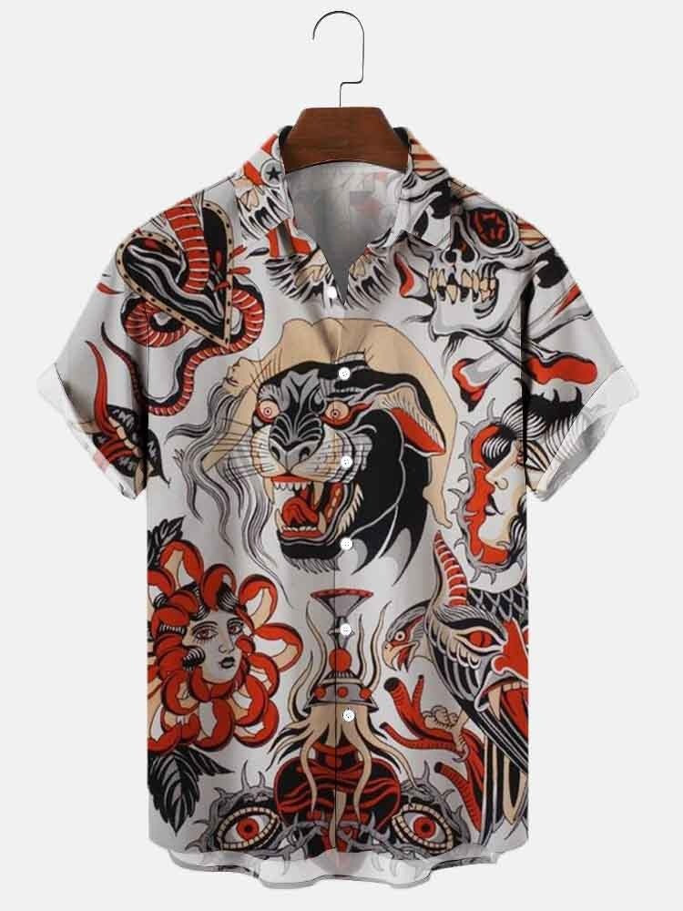 Chemise à manches courtes imprimé numérique 3D pour homme de grande taille