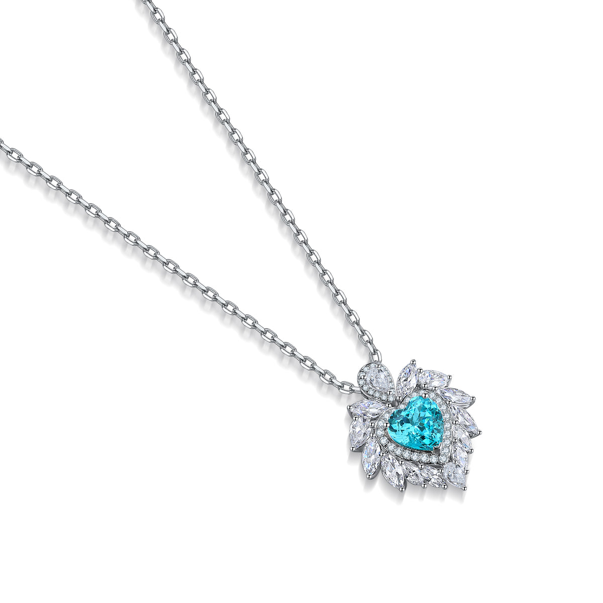 S925 Argent 4.3g Collier en pierre gemme créé en laboratoire cardiaque