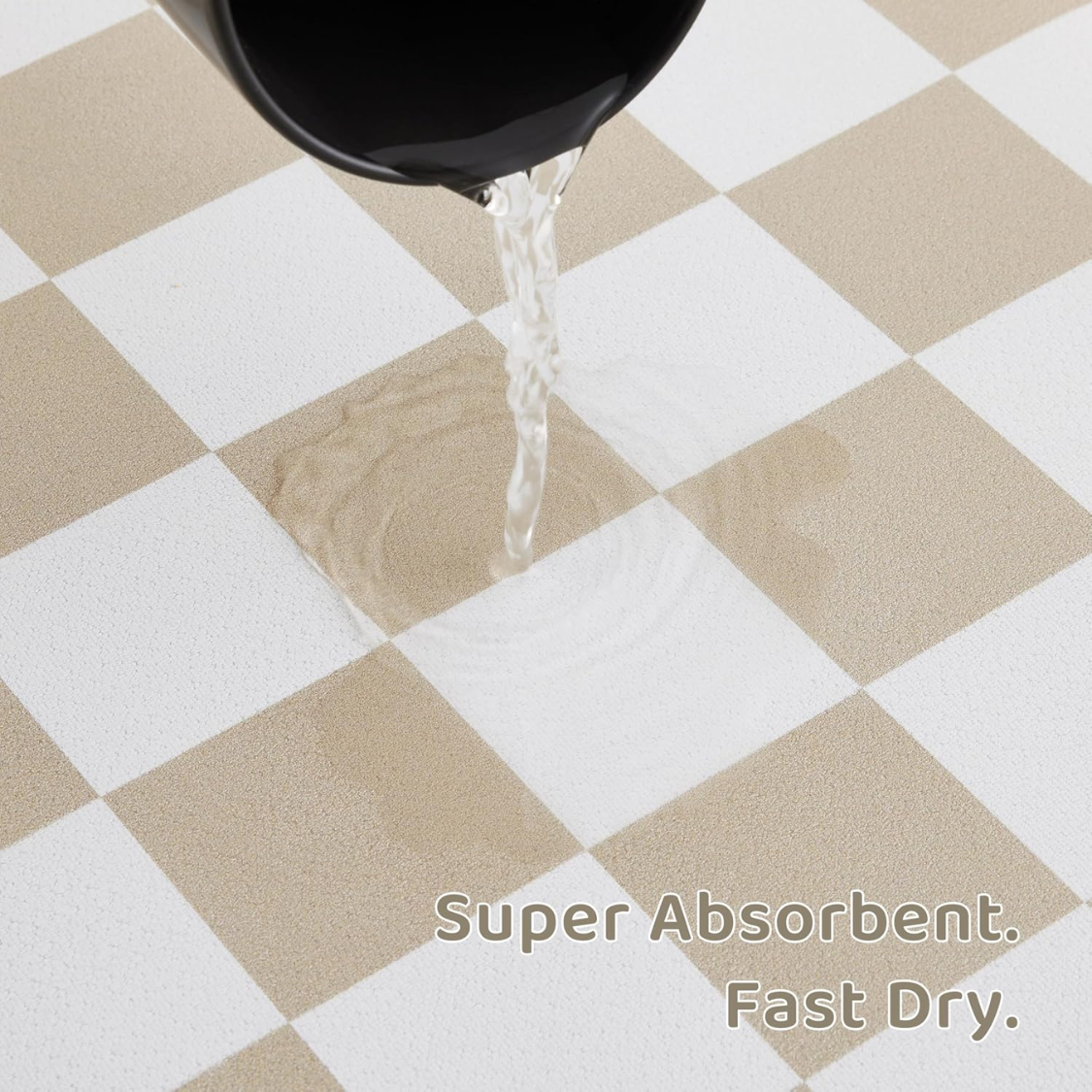 Absorbent pet bowl mat, retro beige checkerboard pattern