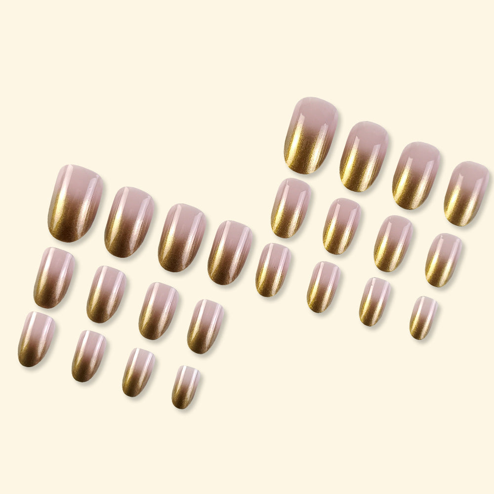 24pcs Ombre Gold Oval Acrylic Press on Nails Minimalist False N