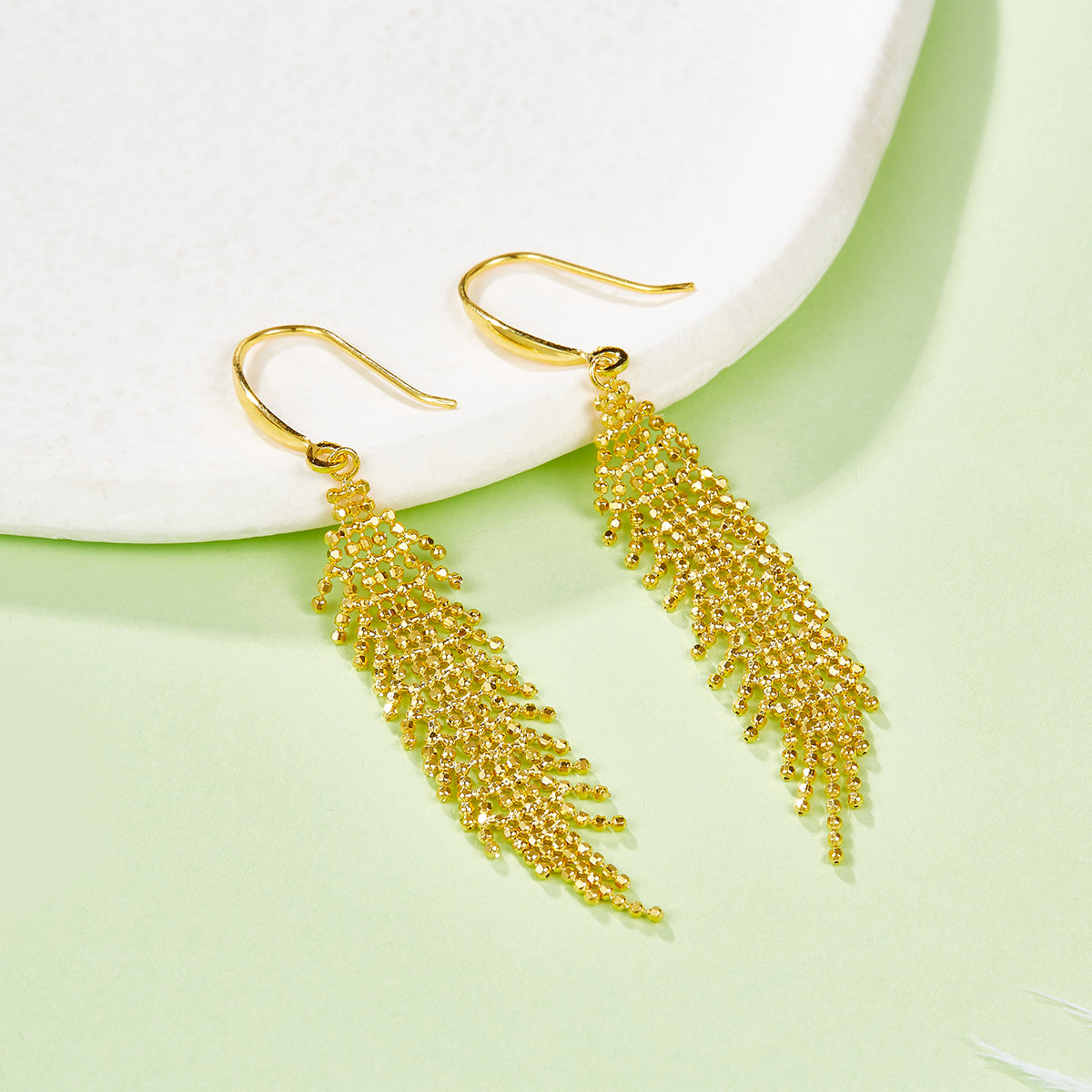 S925 Boucles d'oreilles en équerre en argent Sterling 59,8mm Long 2g Perle de maille légère coulant D