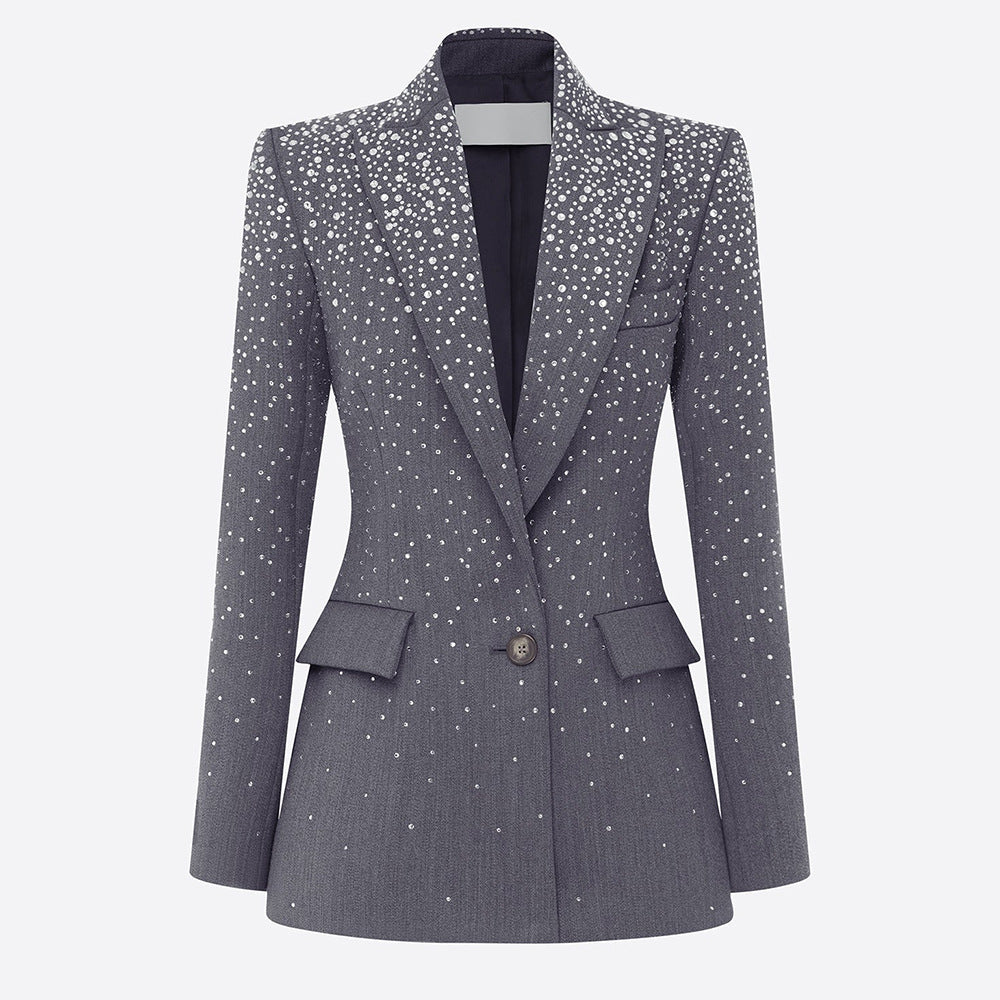 Pantalon à simple bouton en strass gradué tout-terrain et pantalon à long pied de taille haute