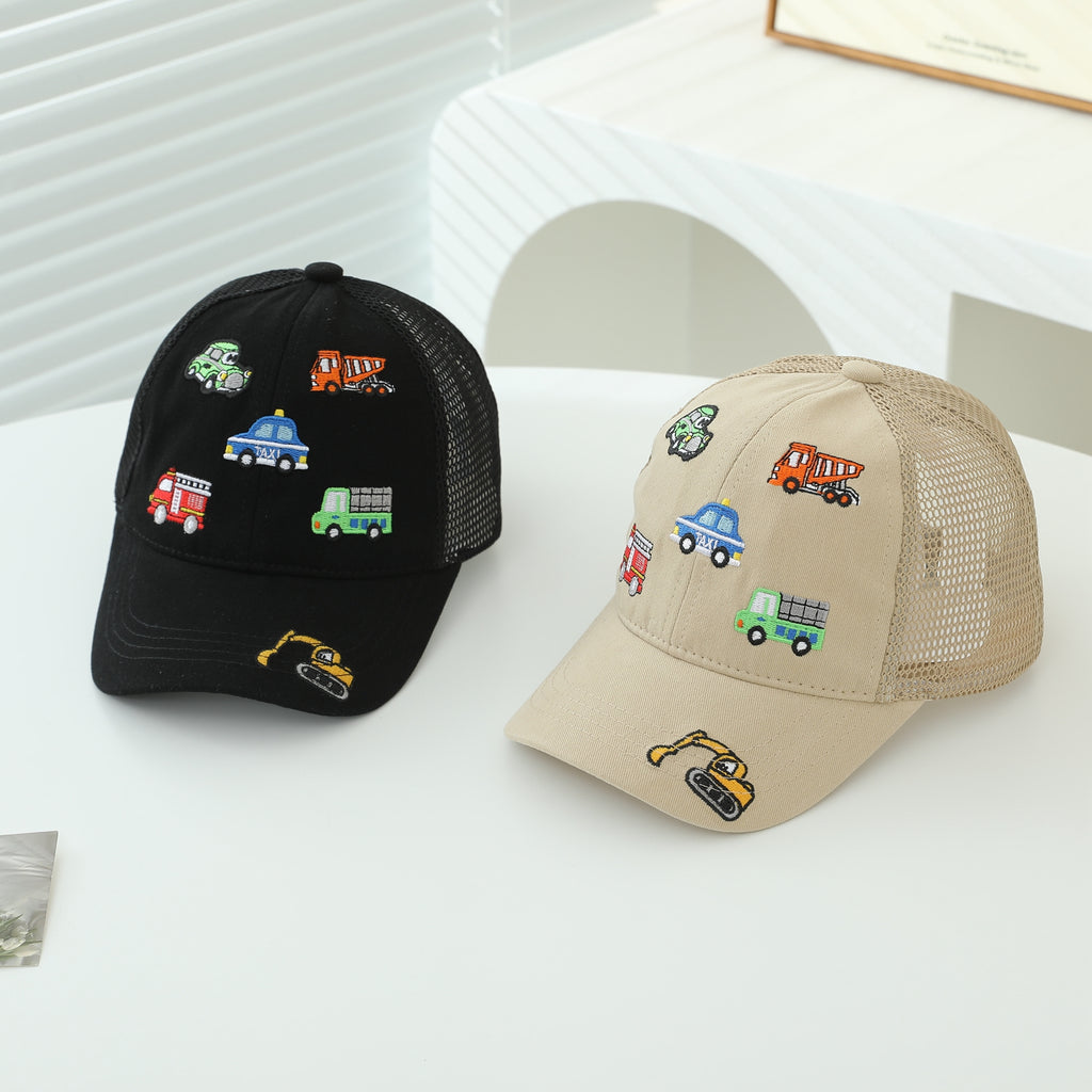 Style pour enfants Brodé modèle mixte Petite voiture avec semi-net respirant Brimmed Withou