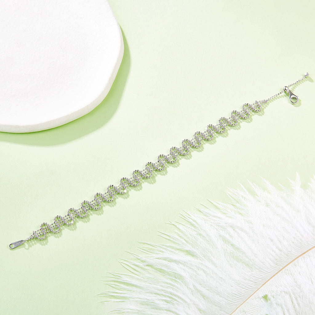 S925 Bracelet de chaîne de wavy argent sterling 19cm réglable 8,0mm large Clover Links Platinum