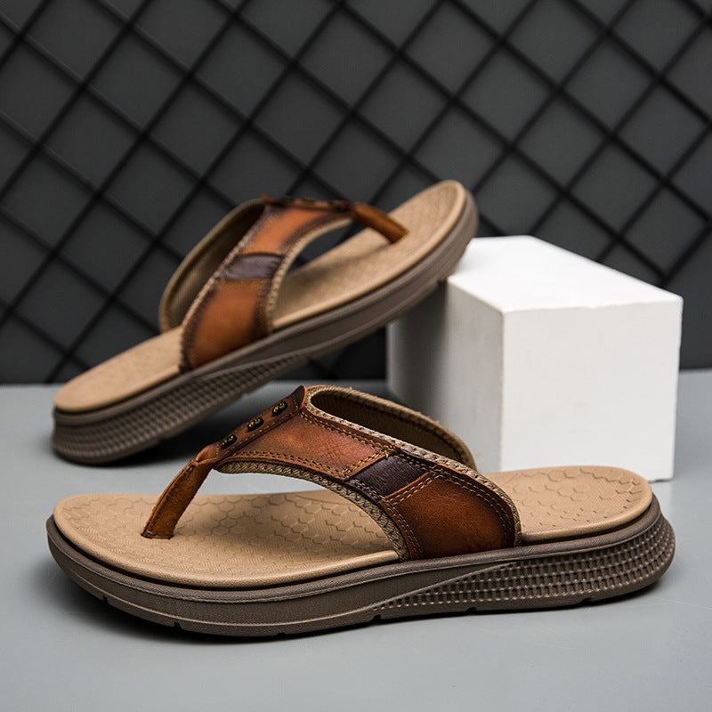 Pantoufles en cuir à grains complets pour hommes