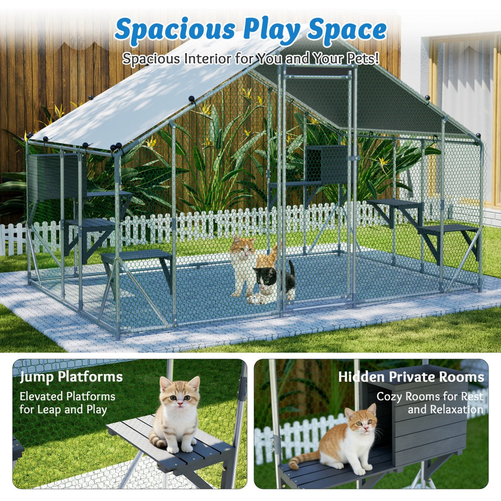 Extra robuste 3x2m en métal extérieur Cage de chat - Plate-forme en bois massif DIY