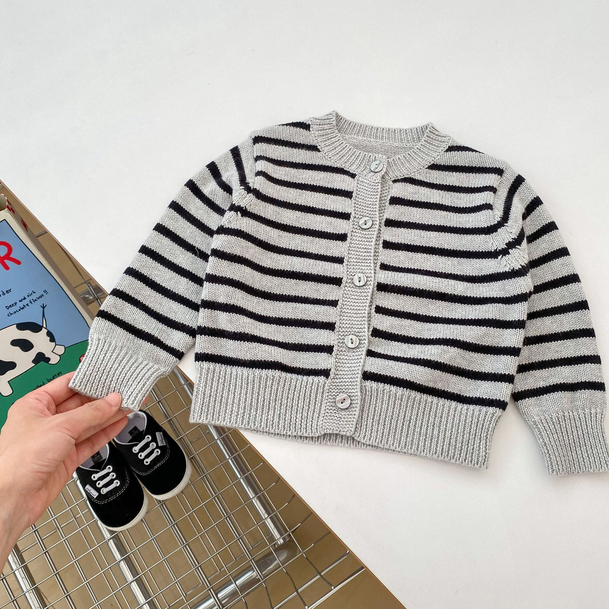 Pantalon à mailles rayées Cardigan Ensemble en deux parties