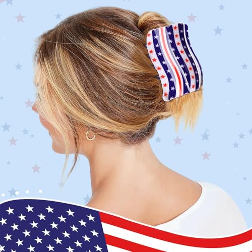 3Pcs American Flag Shaped Claw Clips USA Patriotic 4th Of Juillet Design Hair Accessories Rouge