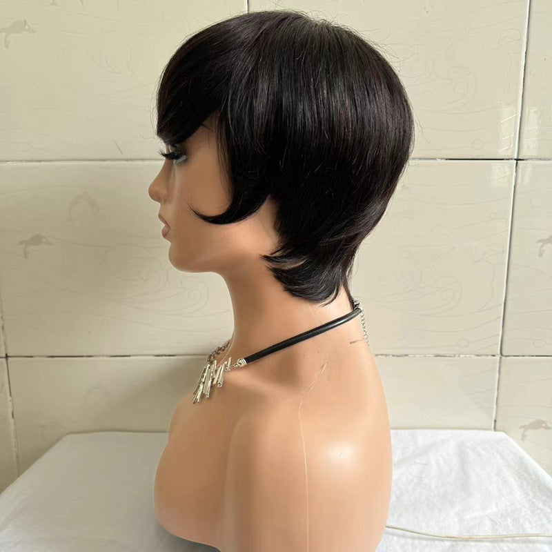 Perruque droite courte femme tête courte couverture cheveux réels humains