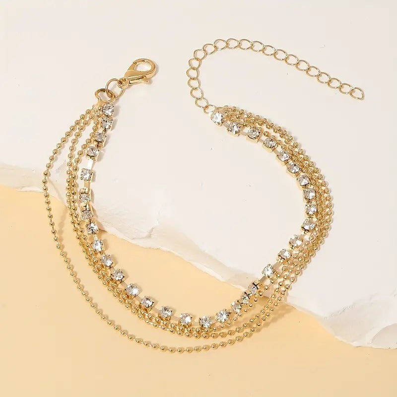Style d'été simple multi-layered cristal Zircon Geometric Anklet Fashionable Beach Vacati