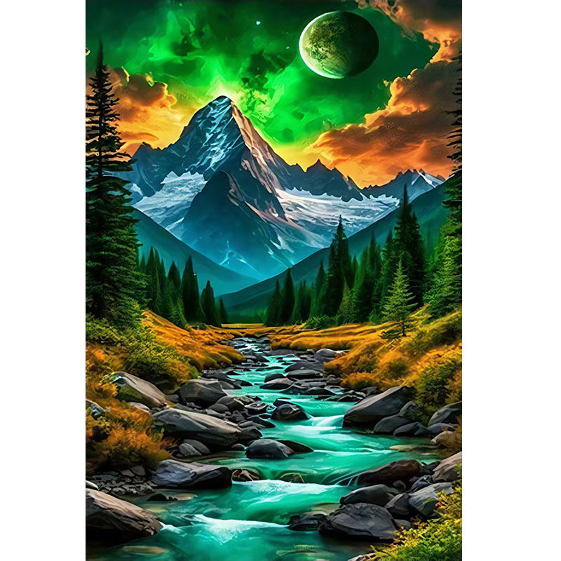 Peinture diamant 5D sur le thème du paysage Bricolage entièrement pavé avec des Strass ronds