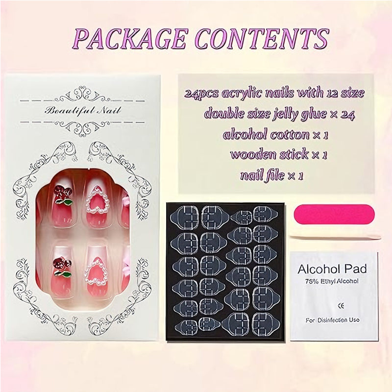 24 PCS Cerise Bow Nail Art