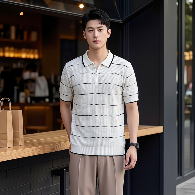 Vieux style d'argent hommes rayé de glace Polo tricot