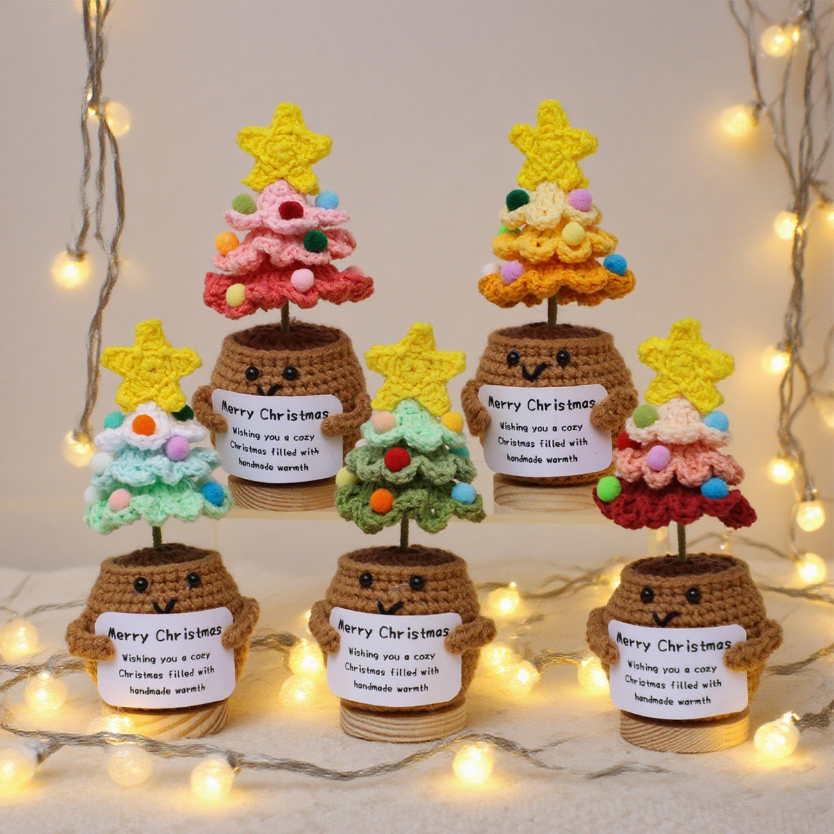 Crochet fait main arbre de Noël ornements de fleurs en pot combiné