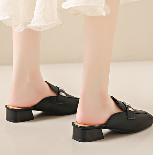 Été Noir Mode Fée Style confortable Une sangle Mule Slippers pour les femmes porter Outdoo