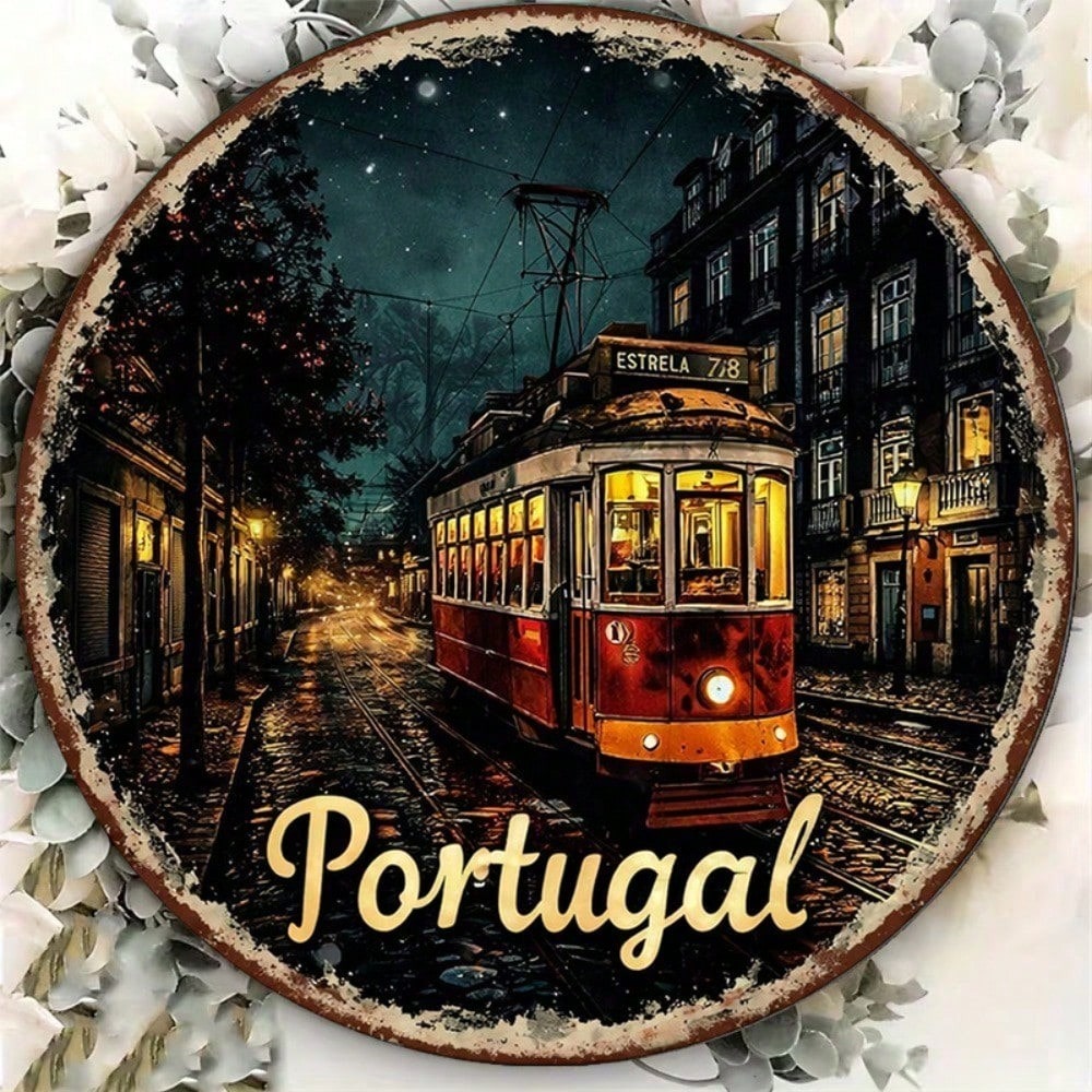 8x8in Lisbonne Tram Panneau rétro Scène de rue portugaise Décoration murale