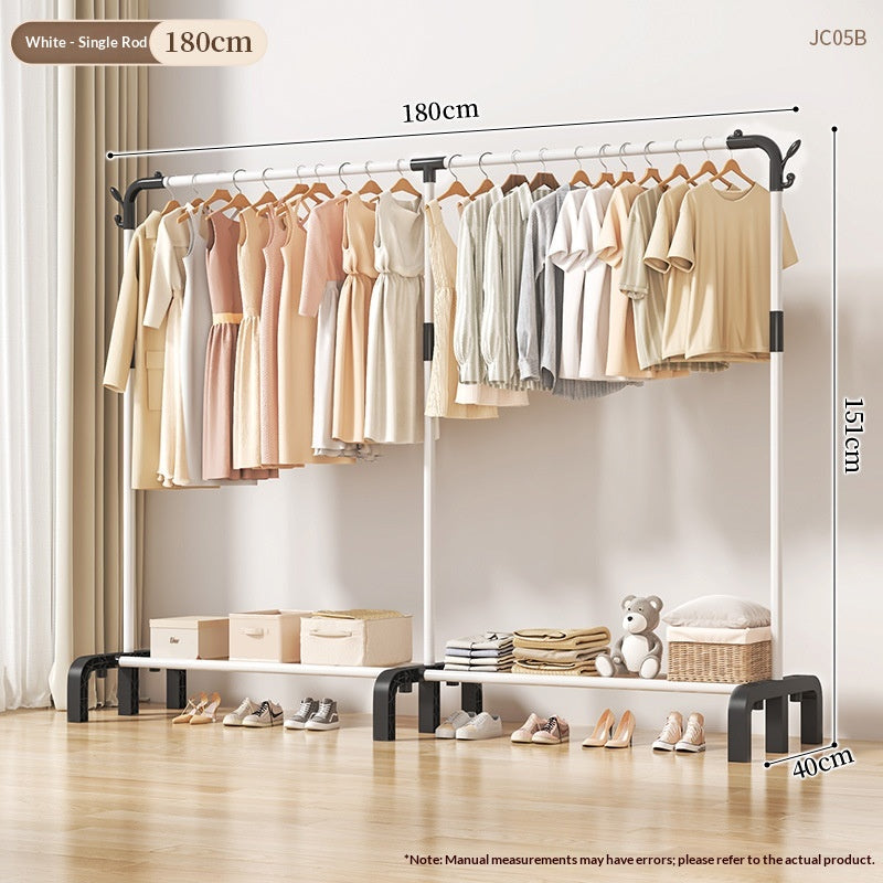 180 Blanc - Single Pole Double Row-upgraded et allongéFloor Standing Clothes Hanger