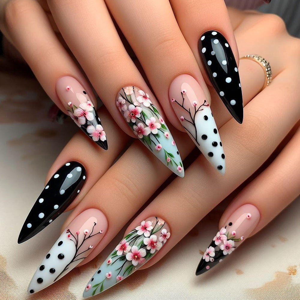 Stickers 24 pièces d'huile d'acrylique pointue allongée pour porter des ongles
