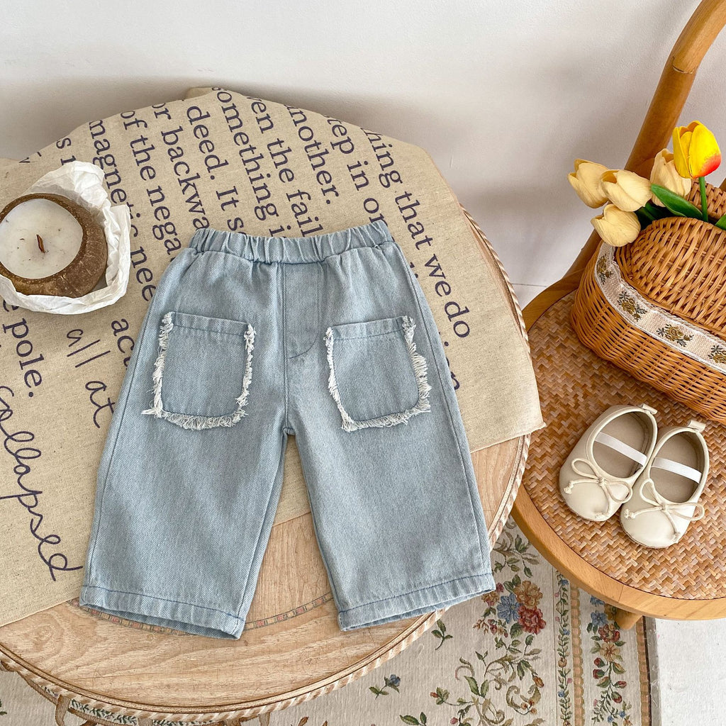 Pantoufles de coton denim de poche pour enfants