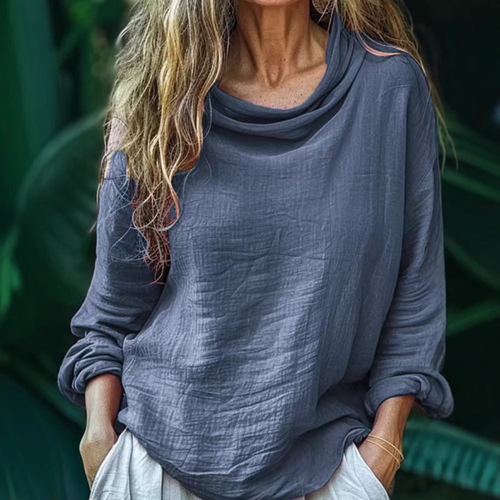 European and American Spring Women's Casual Loose Fashion Long Sleeved Solid Color Pile Co