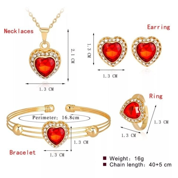 Jeu de bijoux Peach coeur Strass Boucles d'oreilles Collier d'amour Ensemble de bijoux de mariée