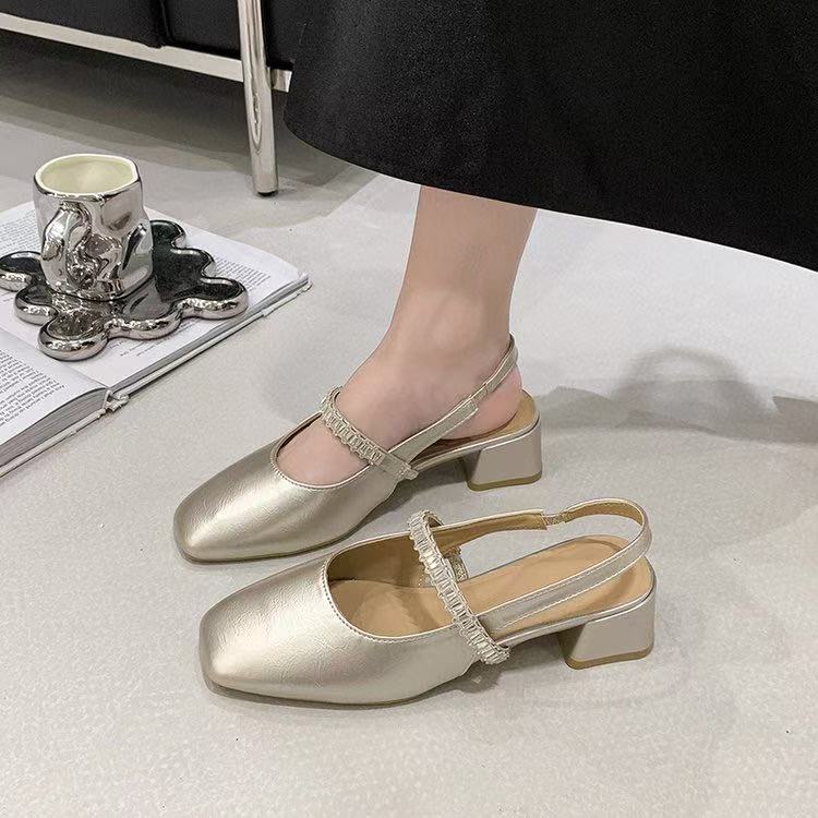 Femmes Comfort Square Toe Strass Block Heel Sandales aux pieds fermés