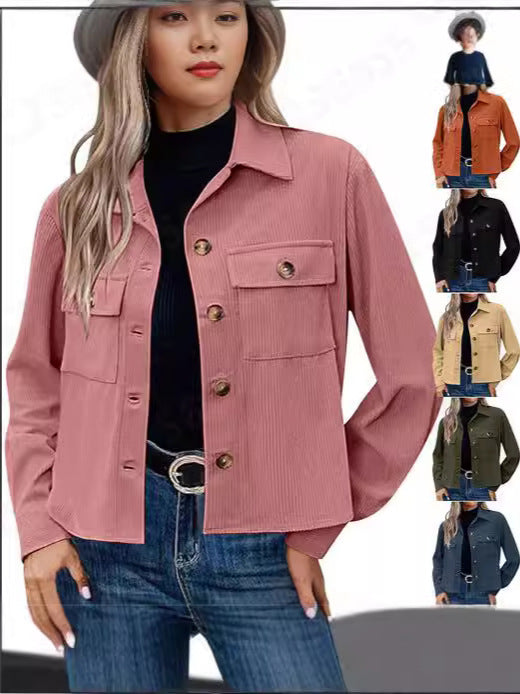 Femmes Casual Corduroy Bouton vers le bas Veste taillée Mode Court Top