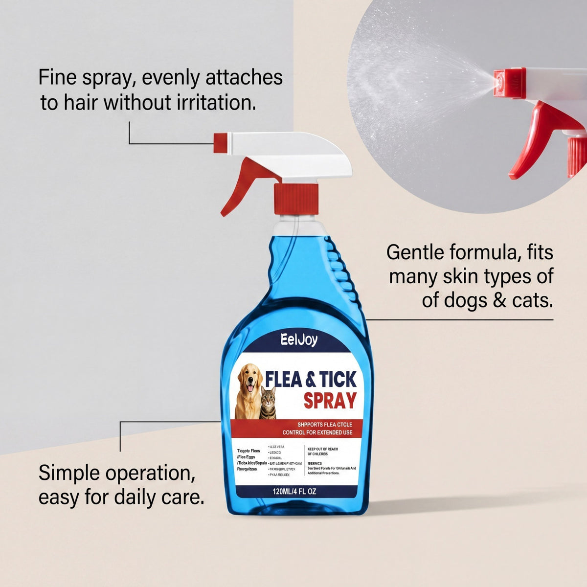 Eeljoy Pet Flea et Tick Spray quotidien Pet insecte nettoyant doux soin pratique