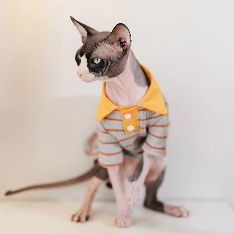 Vêtements de chat pour animaux de compagnie de style Polo rembourré avec un collier tournant et manches longues